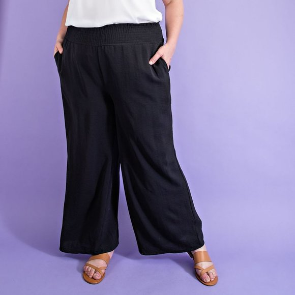 eesome Pants - NWT ee:some Black Wide Leg Pants With Smocked Waist Plus